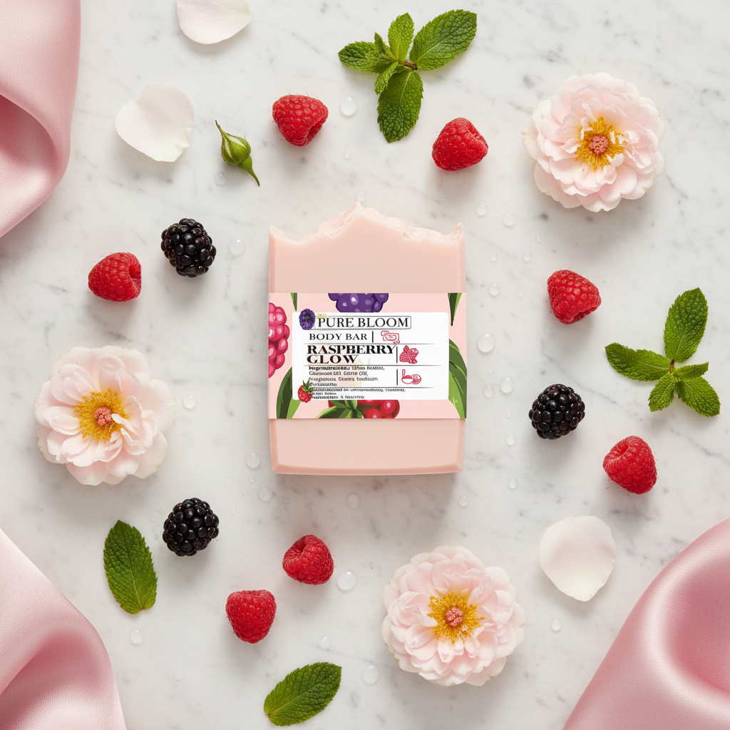 Raspberry Glow Soap Bar - Flat Lay